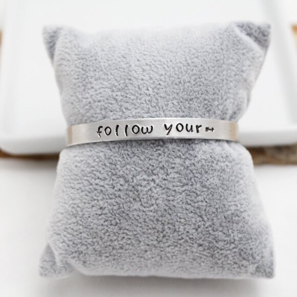 Follow Your (Arrow) ---> - Hand Stamped Anodized Aluminum Bangle - Adjustable - Picture 11 of 11